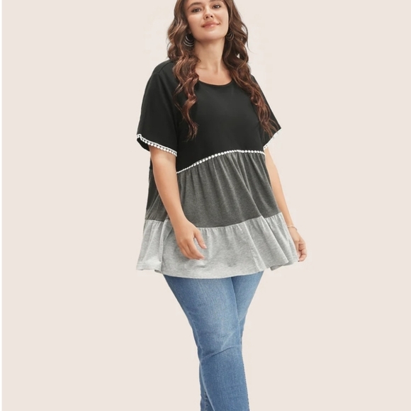 NWT Bloom Chic ruffle tiered colorblock loose fit top Size 14-16 - Picture 2 of 7